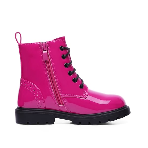 Boys Girls Combat Ankle Boots - ROSE RED - 2